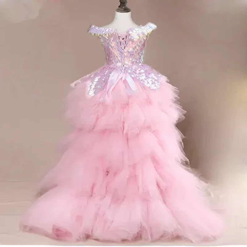 Bridemaid Mermaid Dresses Kids Pink Tutu Sequin Gowns - Tiny Glam
