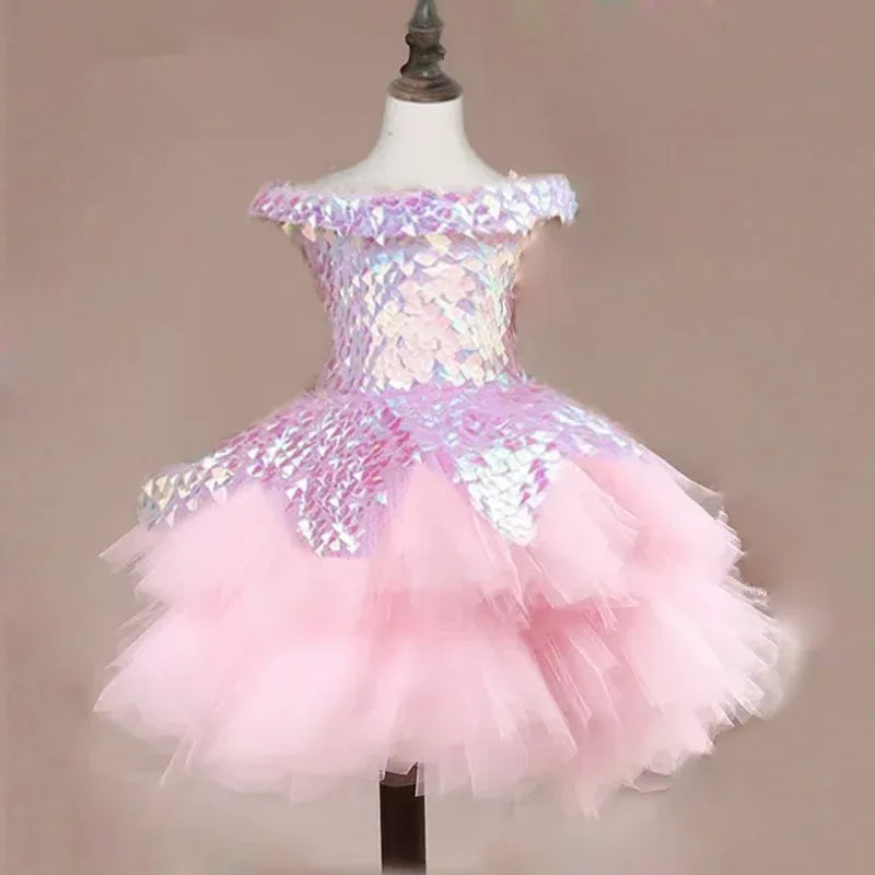 Bridemaid Mermaid Dresses Kids Pink Tutu Sequin Gowns - Tiny Glam
