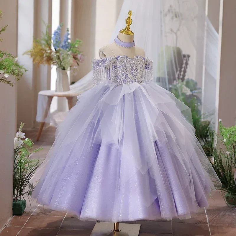 Purple Girl Formal Dresses Children Baptism Princess Dress - Tiny Glam