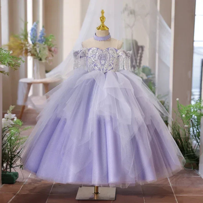 Purple Girl Formal Dresses Children Baptism Princess Dress - Tiny Glam