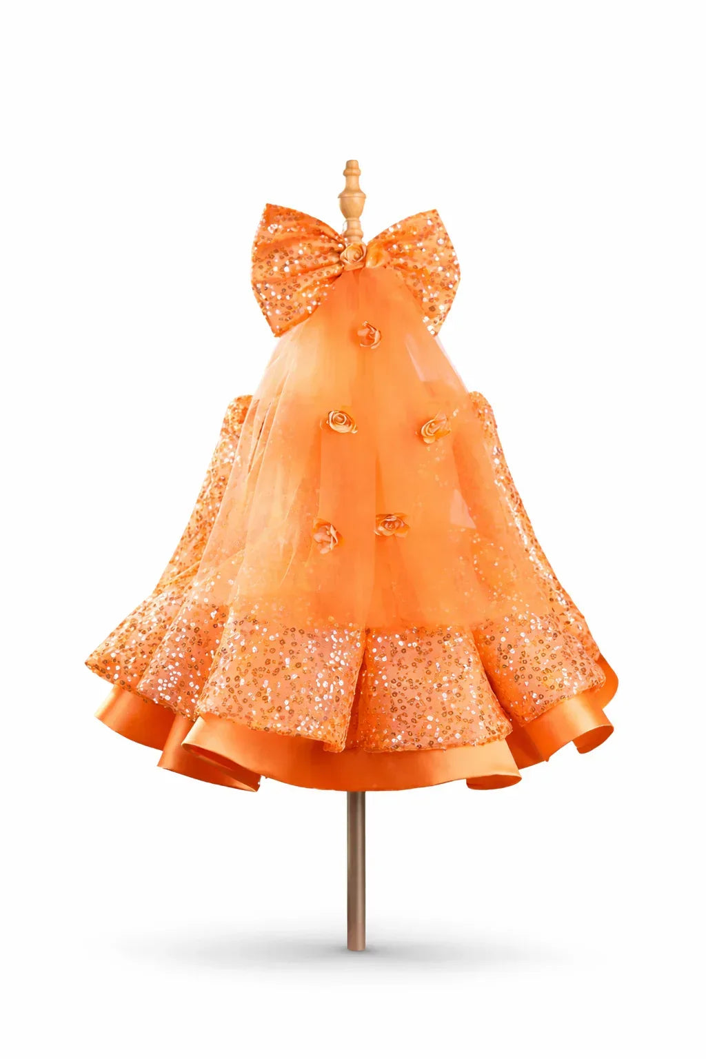 Orange Ball Gown Princess dress for parties with knee length and long sleeves - Tiny Glam