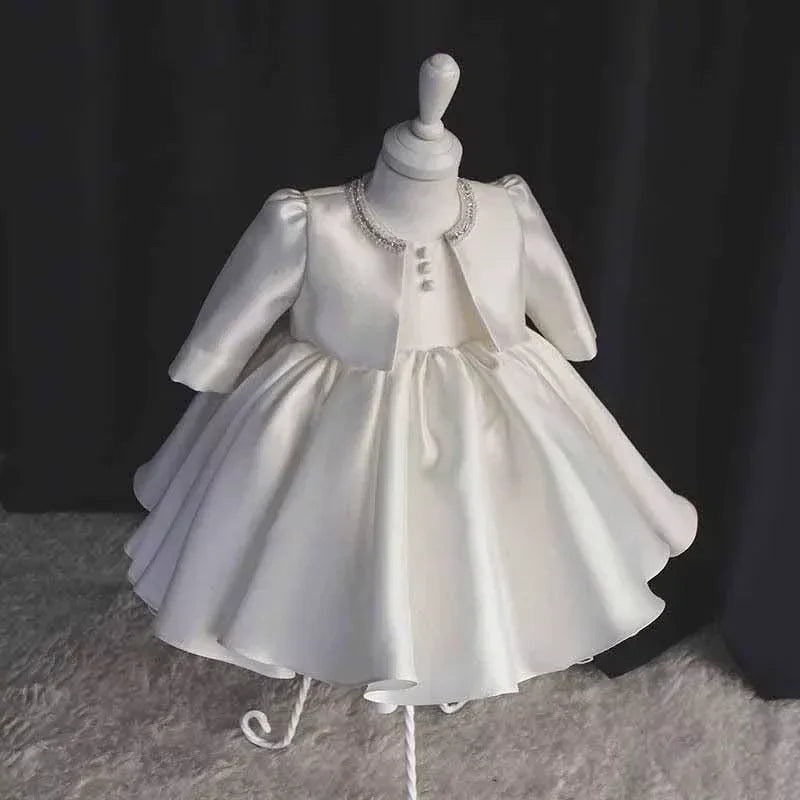 2Pcs Princess White Gown Vestidos Kids Bow Dress with Coat - Tiny Glam