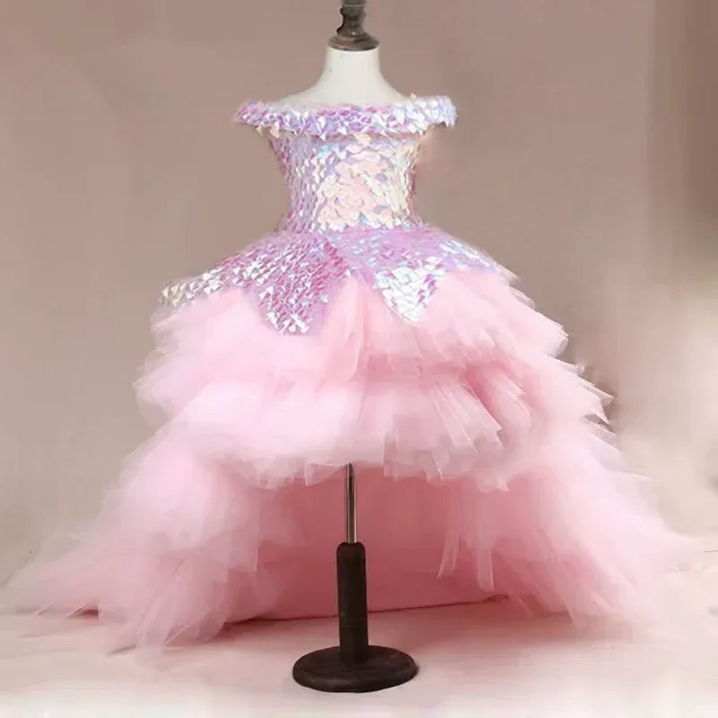 Bridemaid Mermaid Dresses Kids Pink Tutu Sequin Gowns - Tiny Glam