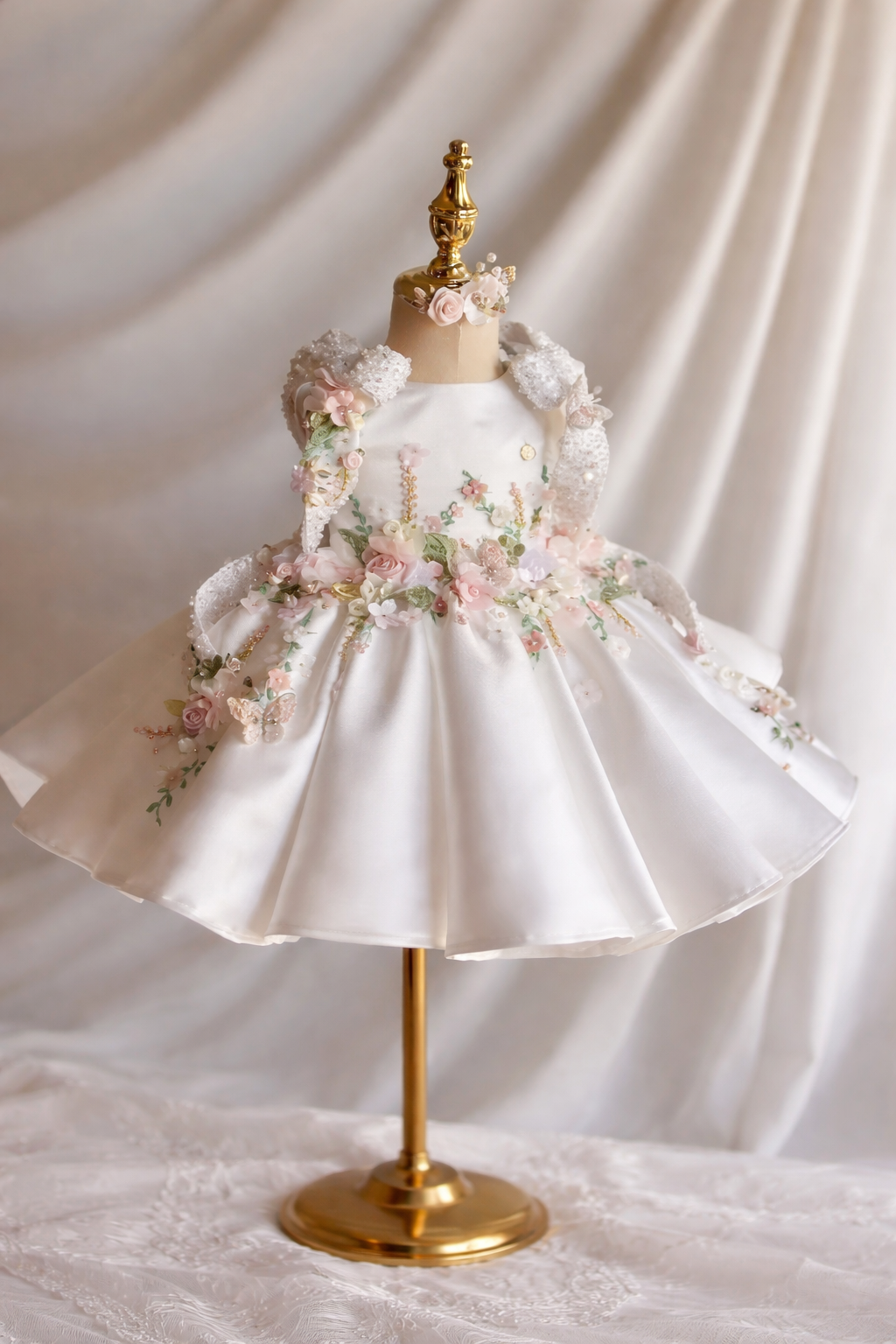 Baby Girl White Floral Party Dress | Toddler Princess Occasion Dress - Tiny Glam