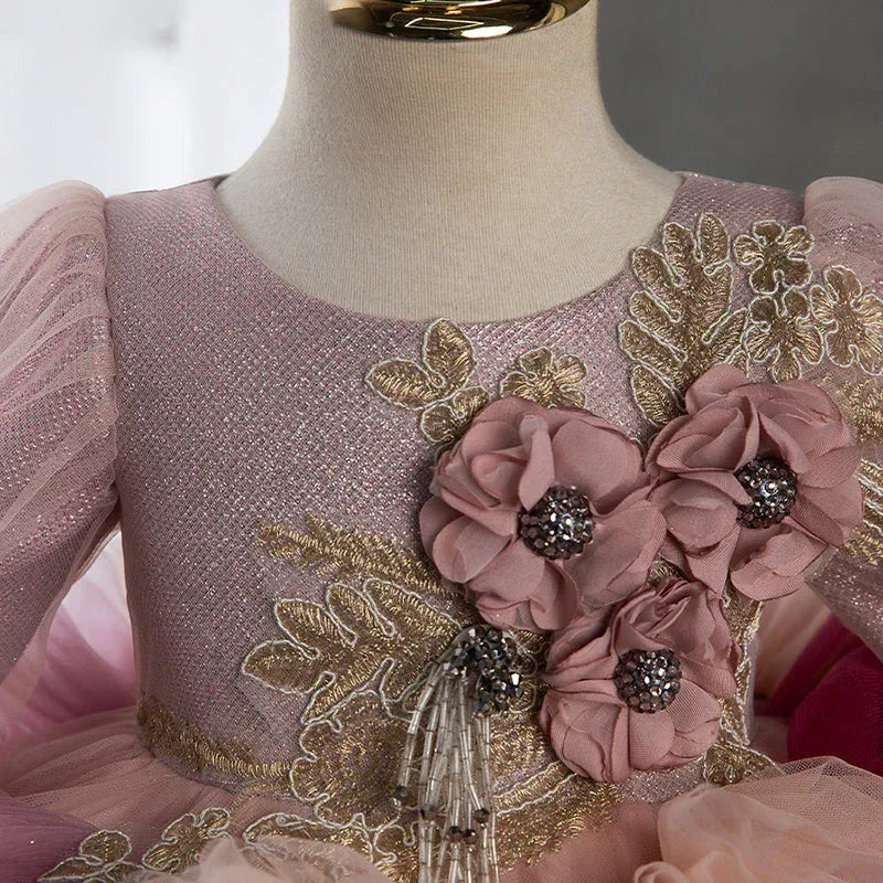 Baby Girl Vintage Embroidery Flower Petal Cake Fluffy Dress - Tiny Glam