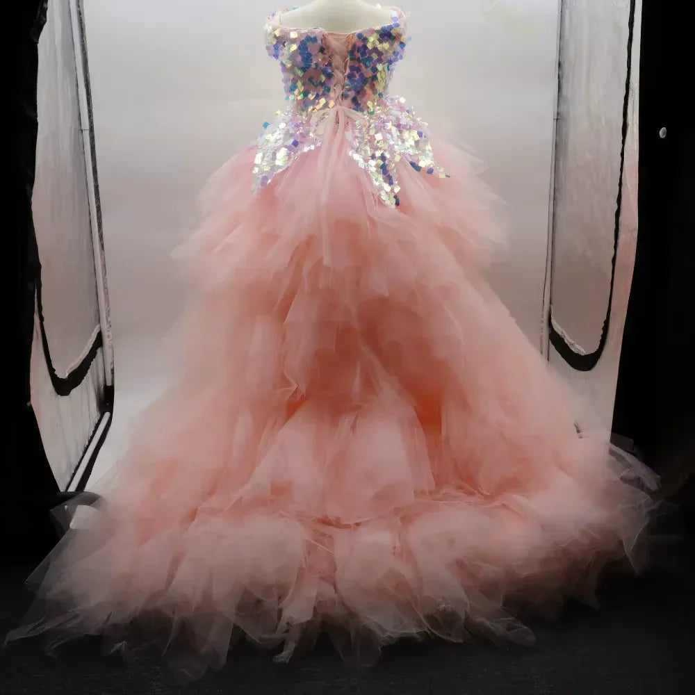 Bridemaid Mermaid Dresses Kids Pink Tutu Sequin Gowns - Tiny Glam