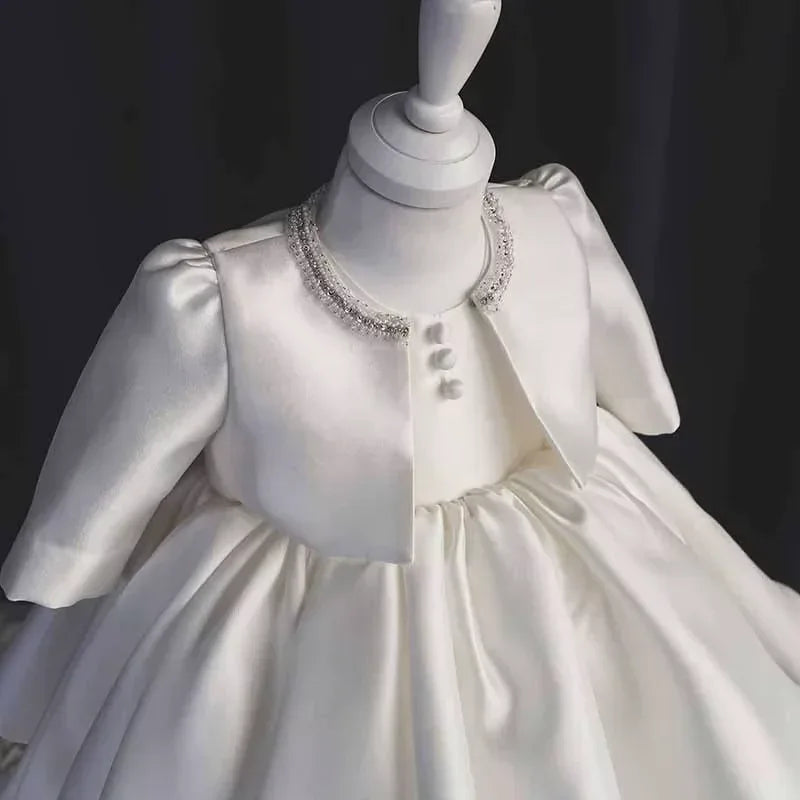 2Pcs Princess White Gown Vestidos Kids Bow Dress with Coat - Tiny Glam