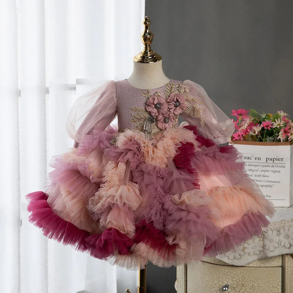 Baby Girl Vintage Embroidery Flower Petal Cake Fluffy Dress - Tiny Glam