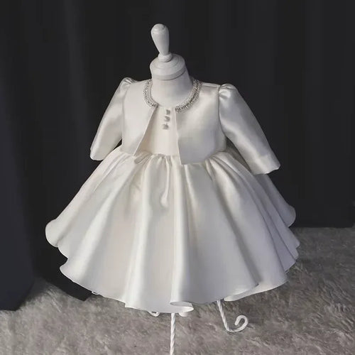 2Pcs Princess White Gown Vestidos Kids Bow Dress with Coat - Tiny Glam