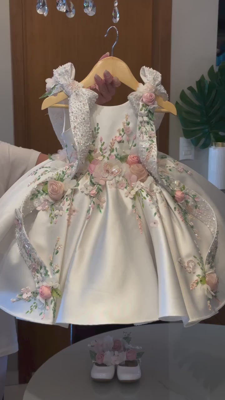 Baby Girl White Floral Party Dress | Toddler Princess Occasion Dress - Tiny Glam